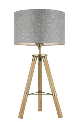 Fabric Shade 60 Watt Wooden Tripod Bedside Lamp